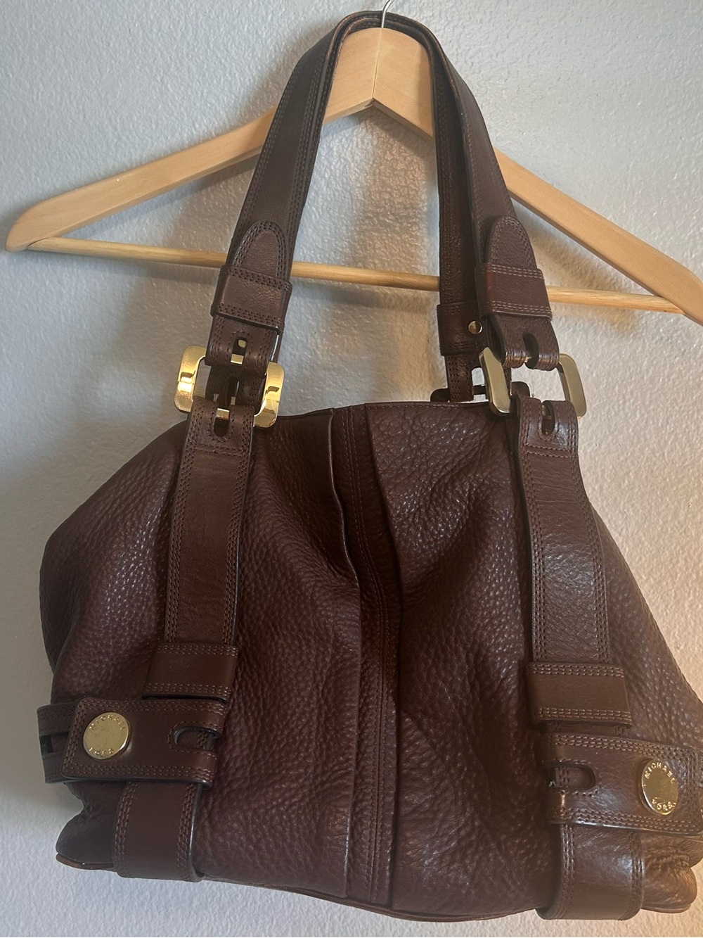 Michael Kors Chocolate Brown Pebbled Leather Shoulder Bag with Gold Hardware - Picture 2 of 13